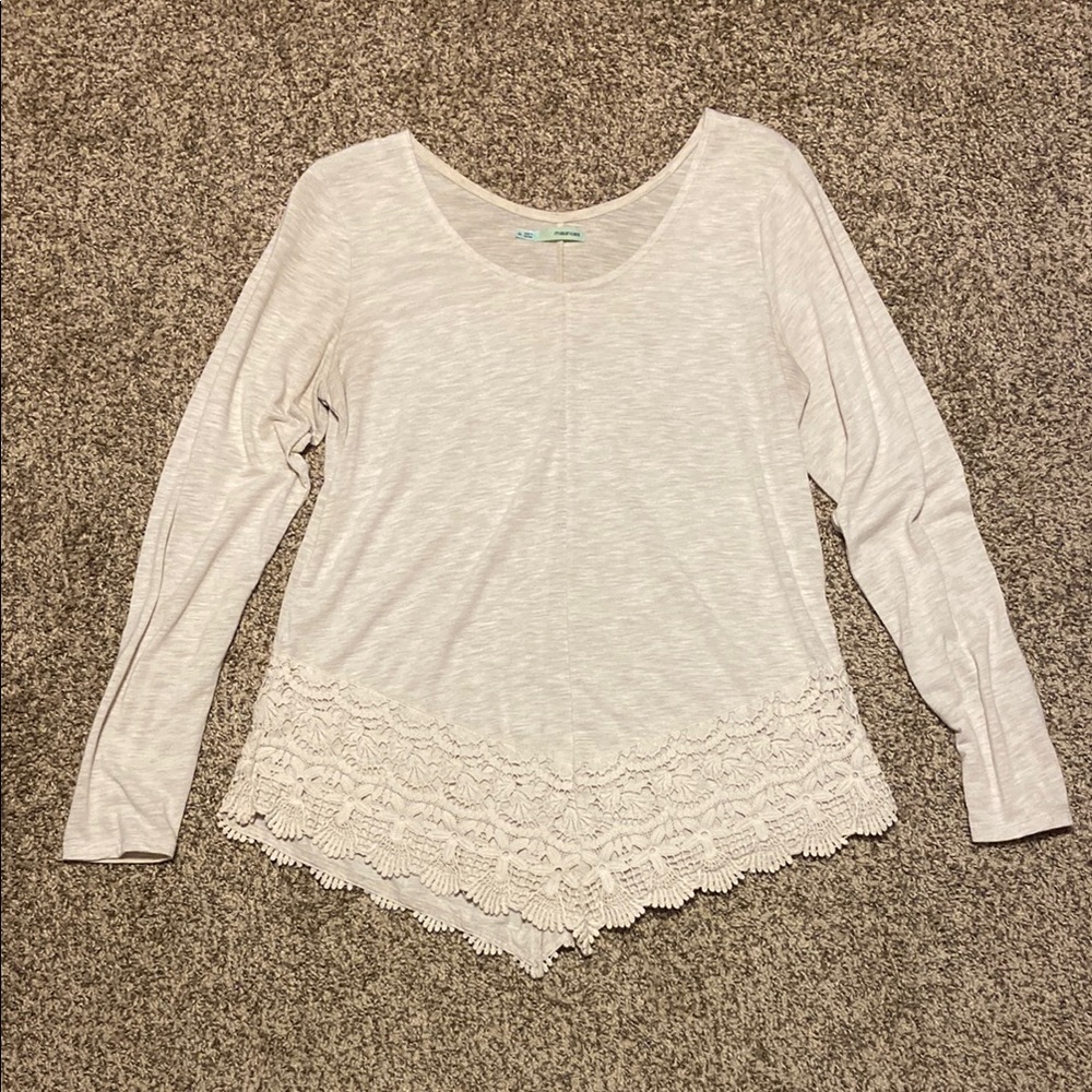 Maurices Cream Asymmetrical Lace Long Sleeve